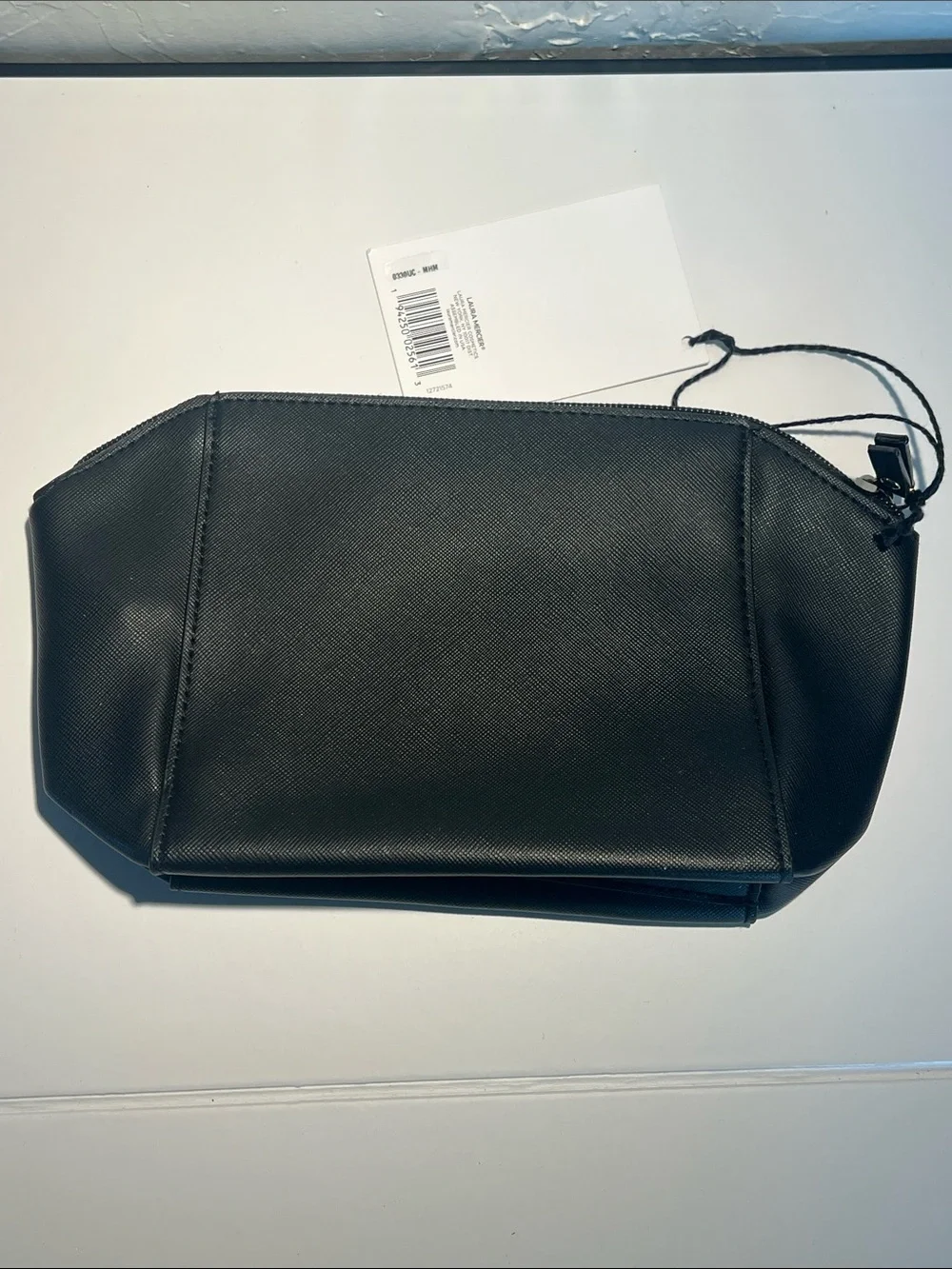laura mercier Black Textured Makeup Pouch with Silver Logo NWT